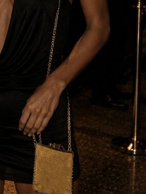Gold Beaded Crossbody Evening Bag